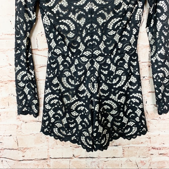Alexis Black Lace V-Neck Long Sleeve Romper - Picture 8 of 9